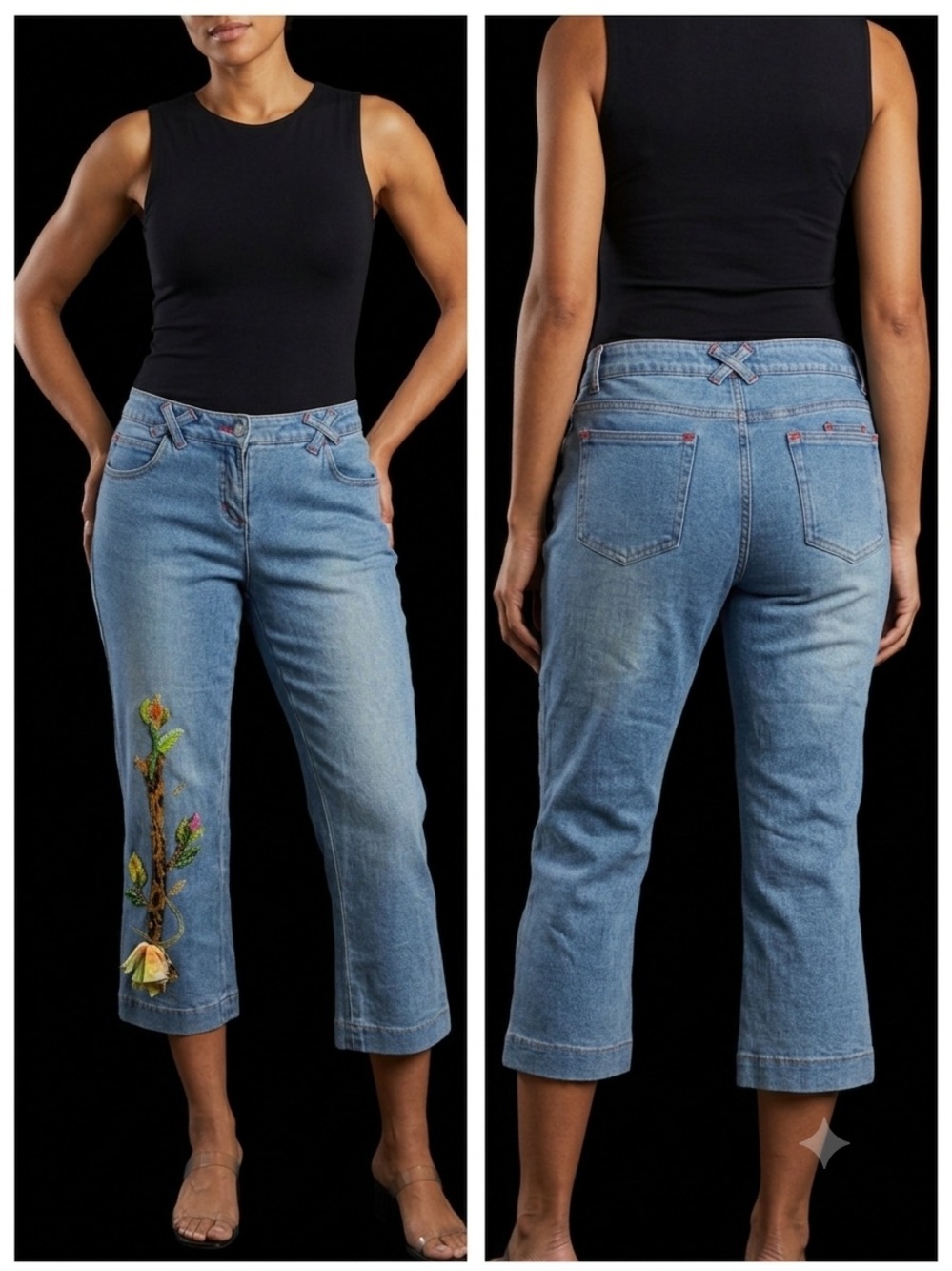 Light Blue Cropped Embroidered Women’s Jeans